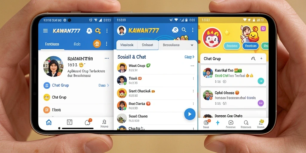 Antarmuka KAWAN777 dengan tampilan grup chat yang interaktif dan menarik.