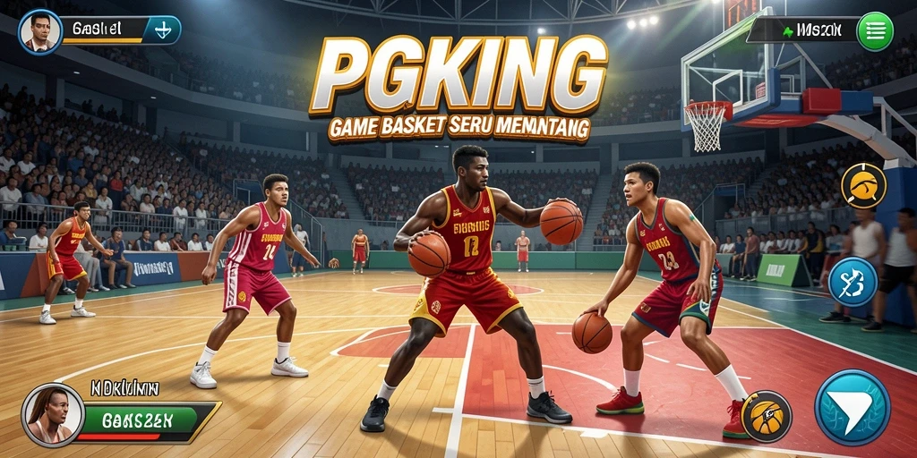 Tampilan antarmuka PGKING yang menampilkan aksi permainan basket.