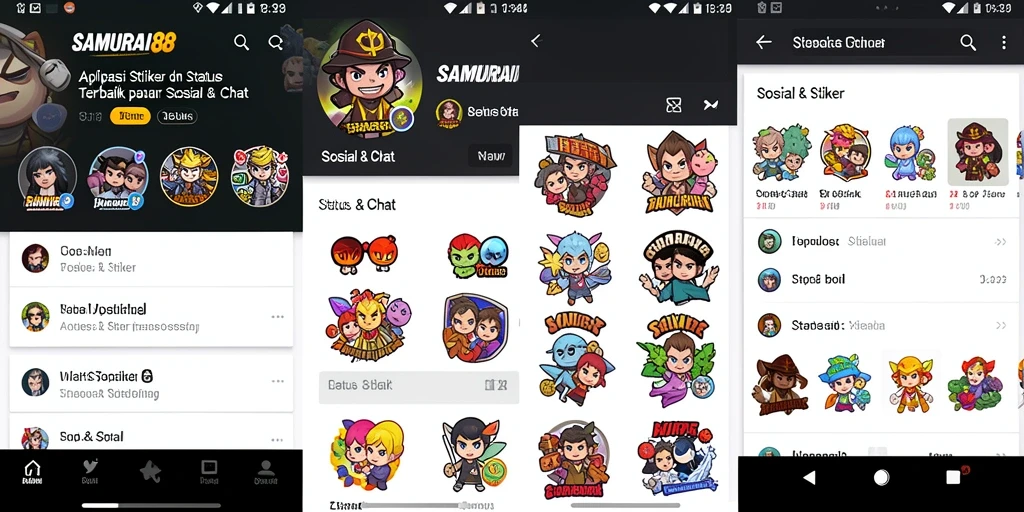 Antarmuka aplikasi SAMURAI88 yang menarik dan beragam fungsi Status & Stiker.